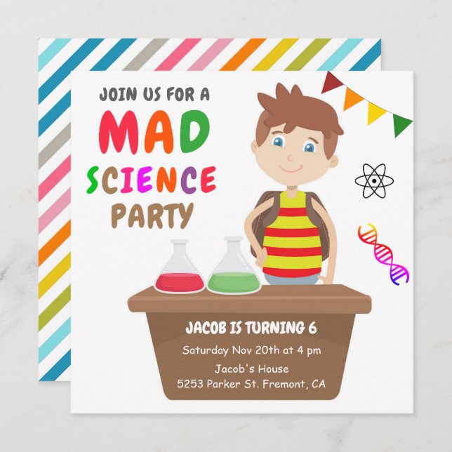 Mad Science Experiment Boys Birthday Party Invitation (Front/Back)