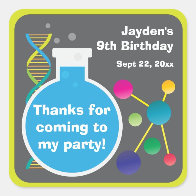 Mad Science Lab Birthday Party Favour Square Sticker (Front)
