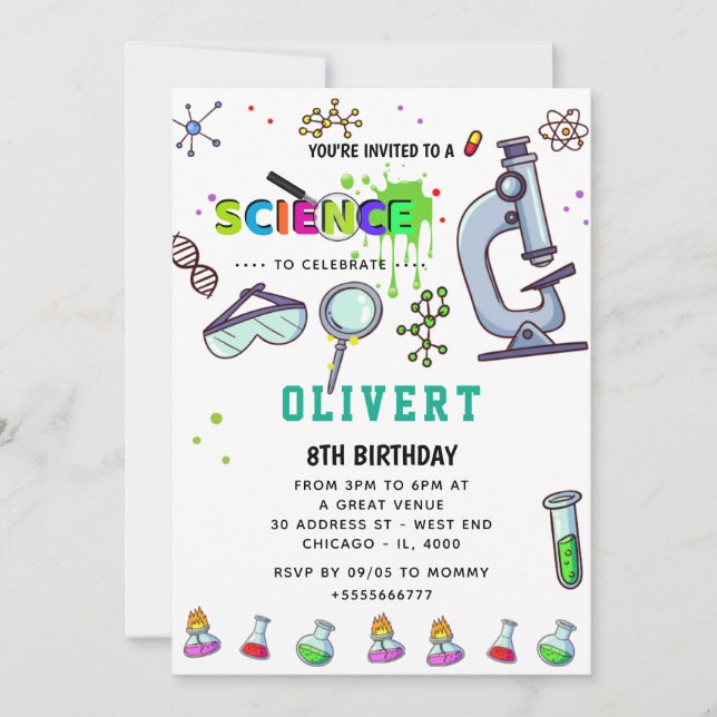  Mad Science Party Birthday Invitation (Front)