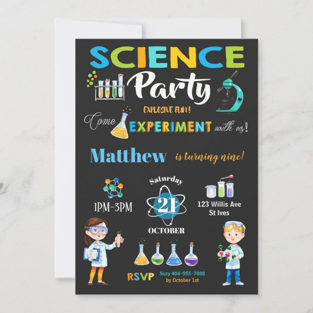 Mad Science Party Birthday Invitation Boy (Front)