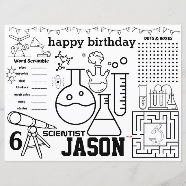 Mad science placemats, Mad science birthday games (Front)