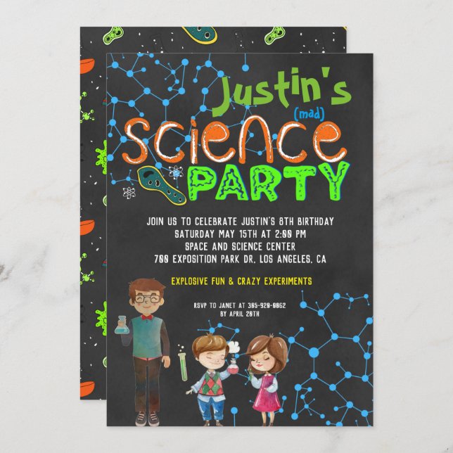 Mad Scientist Birthday Party Invitation (Front/Back)