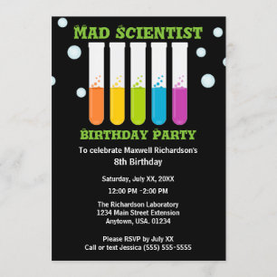 Mad Scientist Colourful Test Tubes Birthday Party Invitation