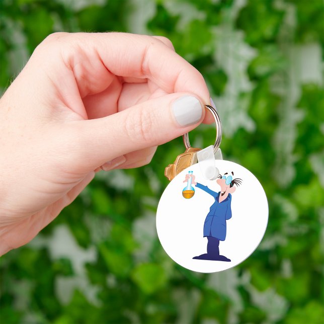 Mad Scientist Holding Beaker Fun Science Key Ring (Creator Uploaded)