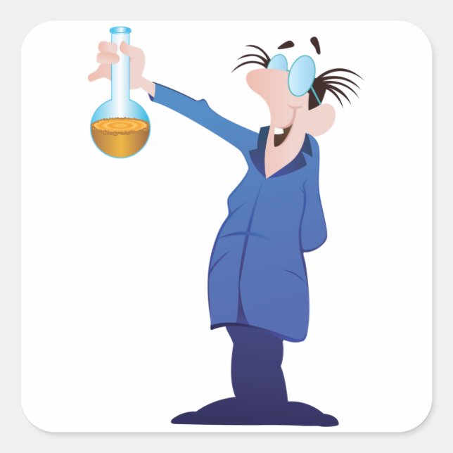 Mad Scientist Holding Beaker Fun Science Square Sticker (Front)
