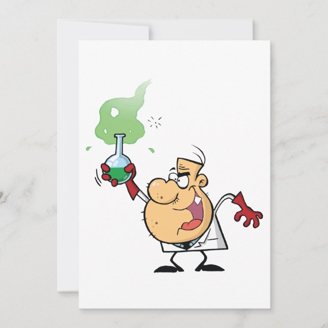 Mad Scientist Holding Bubbling Flask Science Invitation (Front)