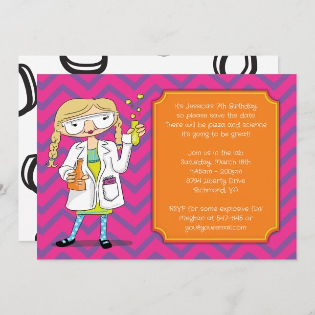 Mad Scientist Invitation : Blonde Girl Potions (Front/Back)