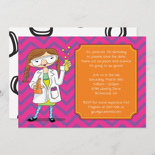 Mad Scientist Invitation : Brunette Girl Potions (Front/Back)