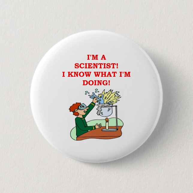 mad scientist joke 6 cm round badge (Front)