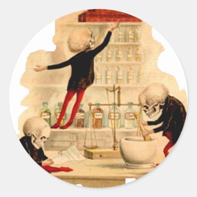 Mad Scientist Skeletons Classic Round Sticker (Front)