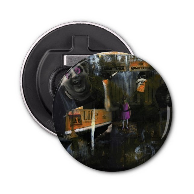 Mad World Mixed Media Goth Horror Original Art Bottle Opener (Front)