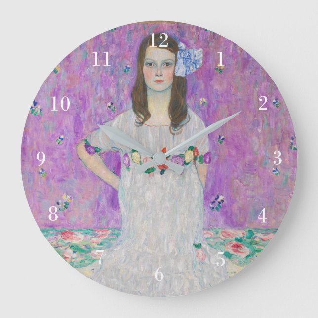 Mada Primavesi Gustav Klimt Purple Girl Portrait Large Clock (Front)