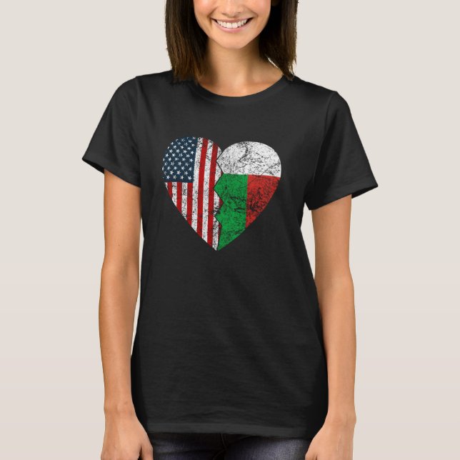 Madagascan American Flags Heart  United States Mad T-Shirt (Front)