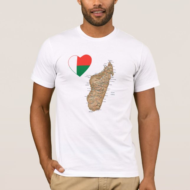 Madagascar Flag Heart and Map T-Shirt (Front)