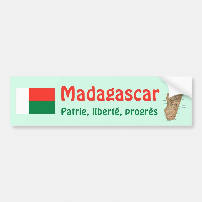 Madagascar Flag + Map Bumper Sticker (Front)
