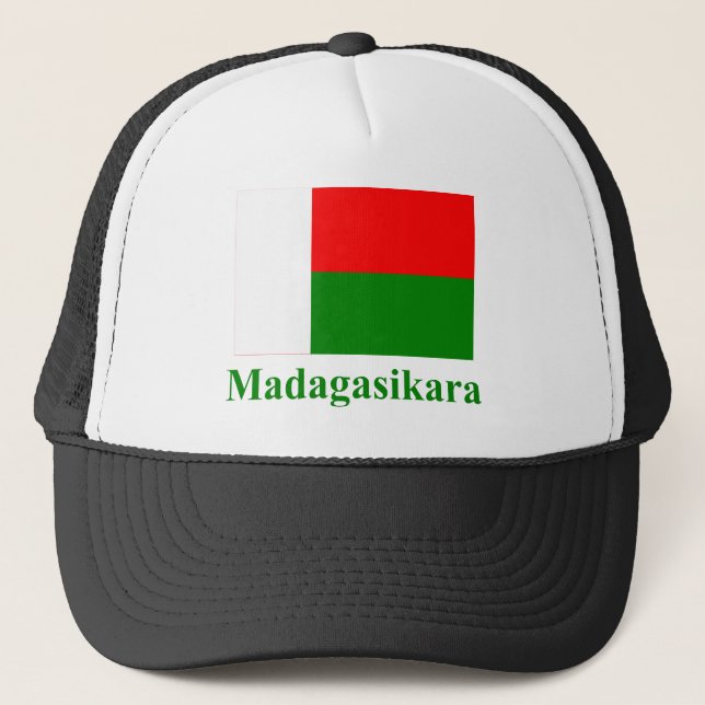 Madagascar Flag with Name in Malagasy Trucker Hat (Front)