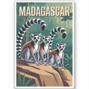 Madagascar Lemurs Illustration Travel Art Vintage