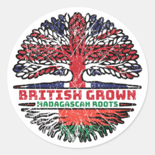 Madagascar Madagascan British UK Tree Roots Flag Classic Round Sticker