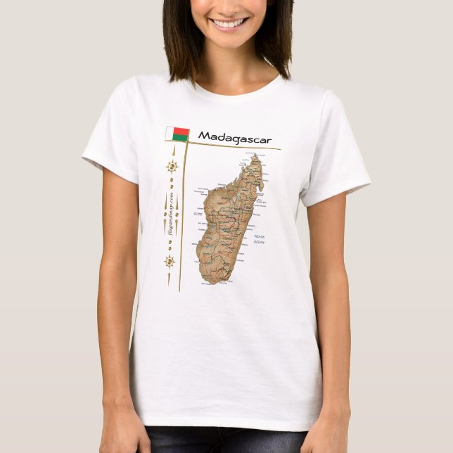 Madagascar Map + Flag + Title T-Shirt (Front)