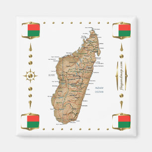 Madagascar Map + Flags Magnet