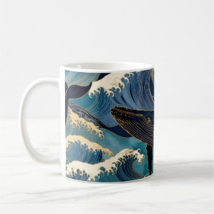 Madagascar Ocean Whale - Blue & Gold Waves    Coffee Mug