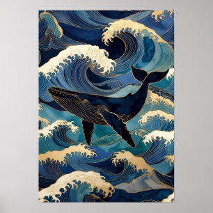 Madagascar Ocean Whale - Blue & Gold Waves    Poster