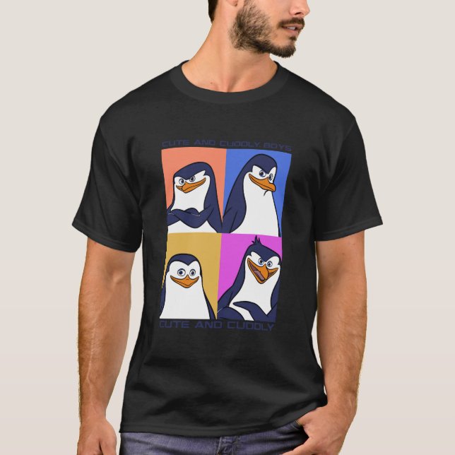 Madagascar Penguins Cute And Cuddly Text Poster T-Shirt (Front)