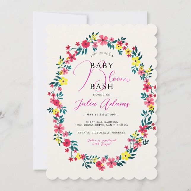 Madagascar Pink Periwinkle Flowers Baby Shower Invitation (Front)