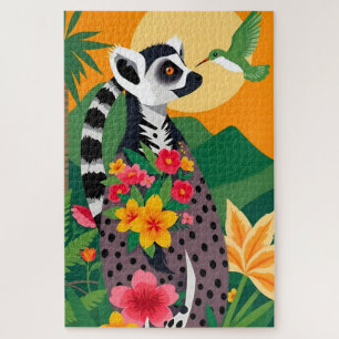 Madagascar Ring-Tailed Lemur And Hummingbird Jigsaw Puzzle