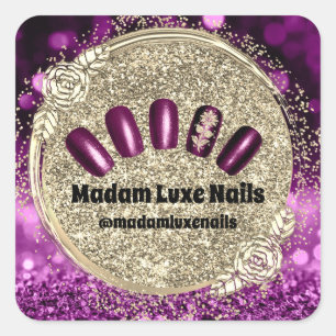 Madam Luxe Nail Glitter Purple Gold Violet Square Sticker