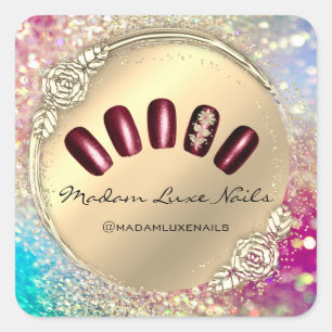Madam Luxe Nail Glitter Rose Gold Floral Burgundy Square Sticker