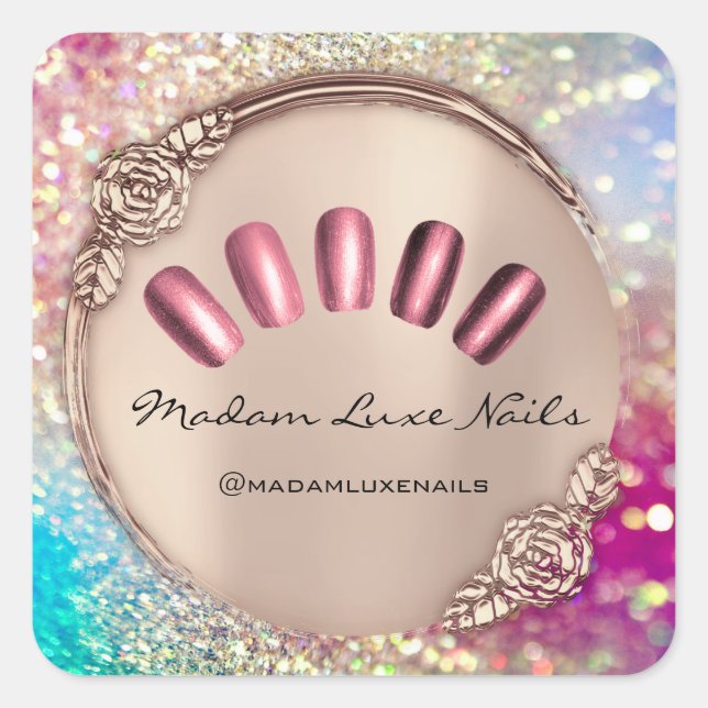 Madam Luxe Nail Glitter Rose Gold Floral Elegant Square Sticker (Front)