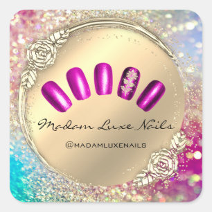 Madam Luxe Nail Glitter Rose Gold Floral Royal Square Sticker