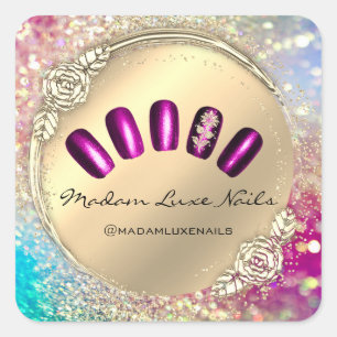 Madam Luxe Nail Glitter Rose Gold Floral Royals Square Sticker