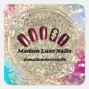 Madam Luxe Nail Glitter Rose Pink Burgundy Gold Square Sticker