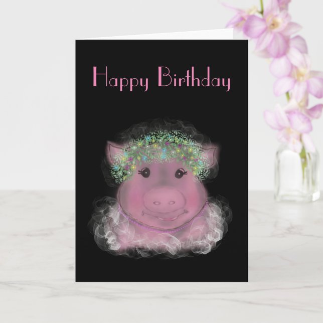 Madam Piggy Birthday  Card (Orchid)