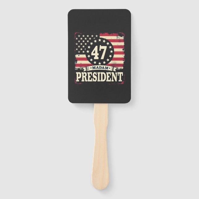 Madam President American flag 47 harris Walz  Hand Fan (Front)
