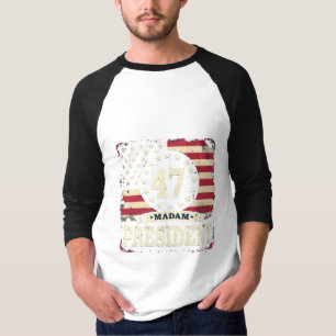 Madam President American flag 47 harris Walz  T-Shirt