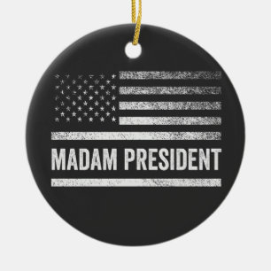 Madam President Harris Walz American Flag Election Ceramic Ornament