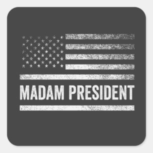 Madam President Harris Walz American Flag Election Square Sticker