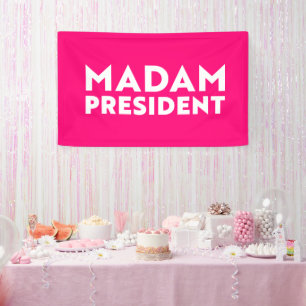 Madam President modern typography white hot pink Banner