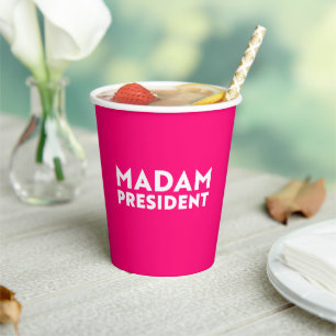 Madam President modern typography white hot pink Paper Cups