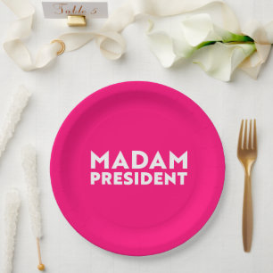 Madam President modern typography white hot pink Paper Plate
