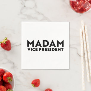 Madam Vice President white black modern typography Napkin