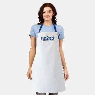 Madam Vice President white blue modern typography Apron