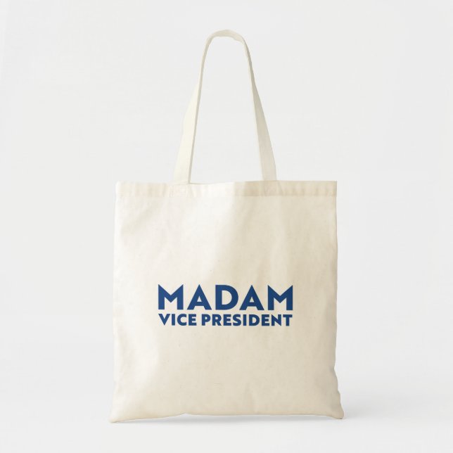 Madam Vice President white blue modern typography  Tote Bag (Front)