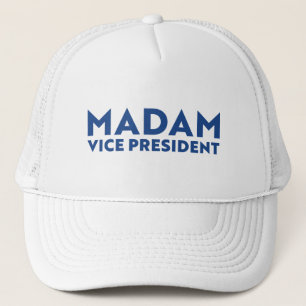 Madam Vice President white blue modern typography  Trucker Hat