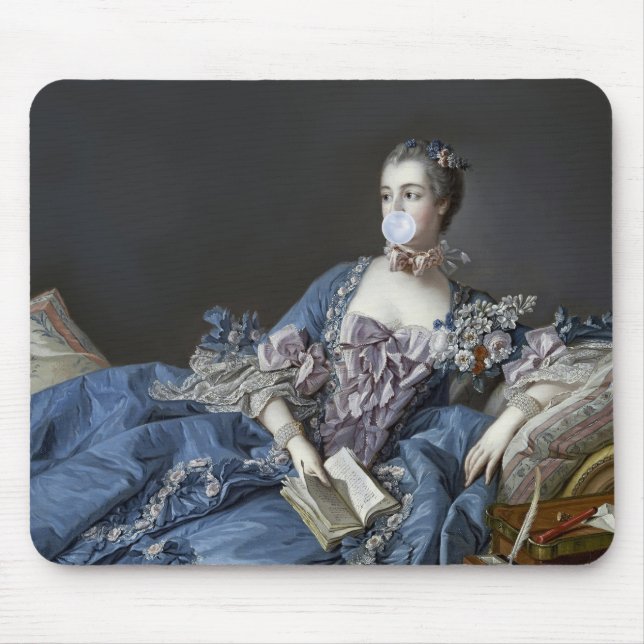 Madame de Pompadour blowing a blue bubble gum Mouse Pad (Front)