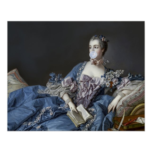 Madame de Pompadour blowing a blue bubble gum Poster (Front)