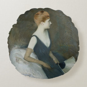 Madame Marthe Letellier Sitting on a Sofa Round Cushion